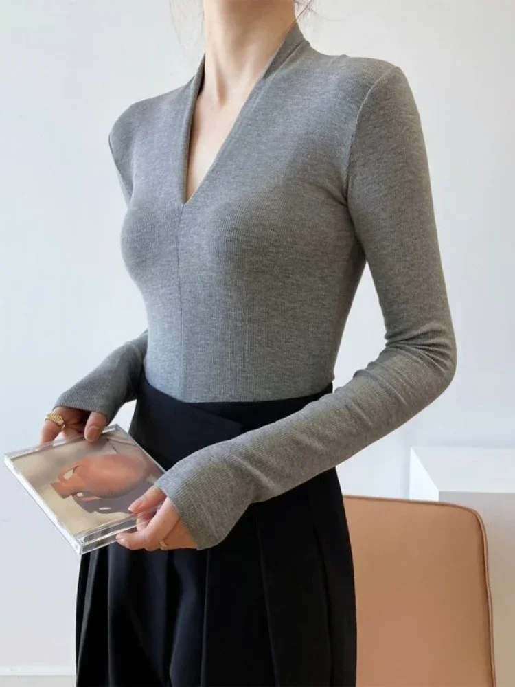 Women'S Fashion Tops - V Yaka İnce Kesim Gömlek Uzun