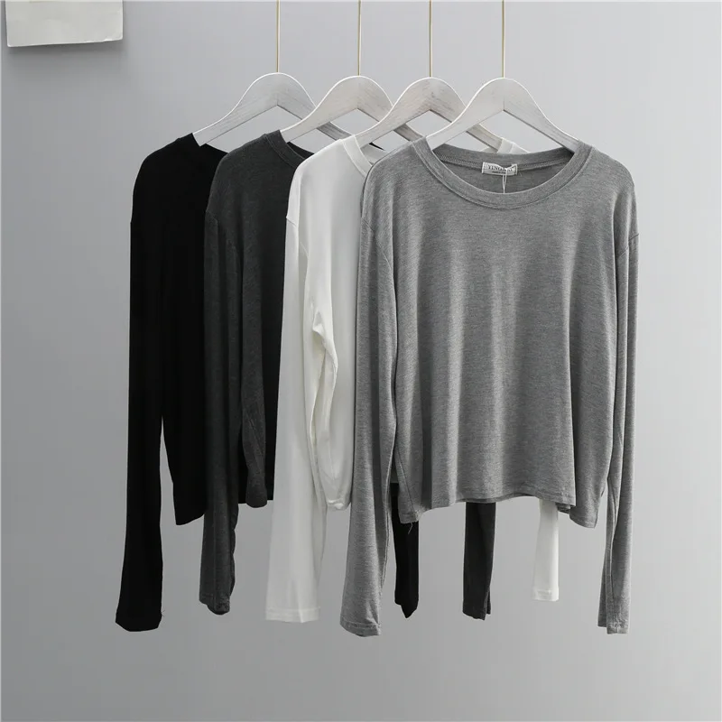 Women'S Fashion Tops - Kadınlar için O Yaka Pamuk Karışımlı