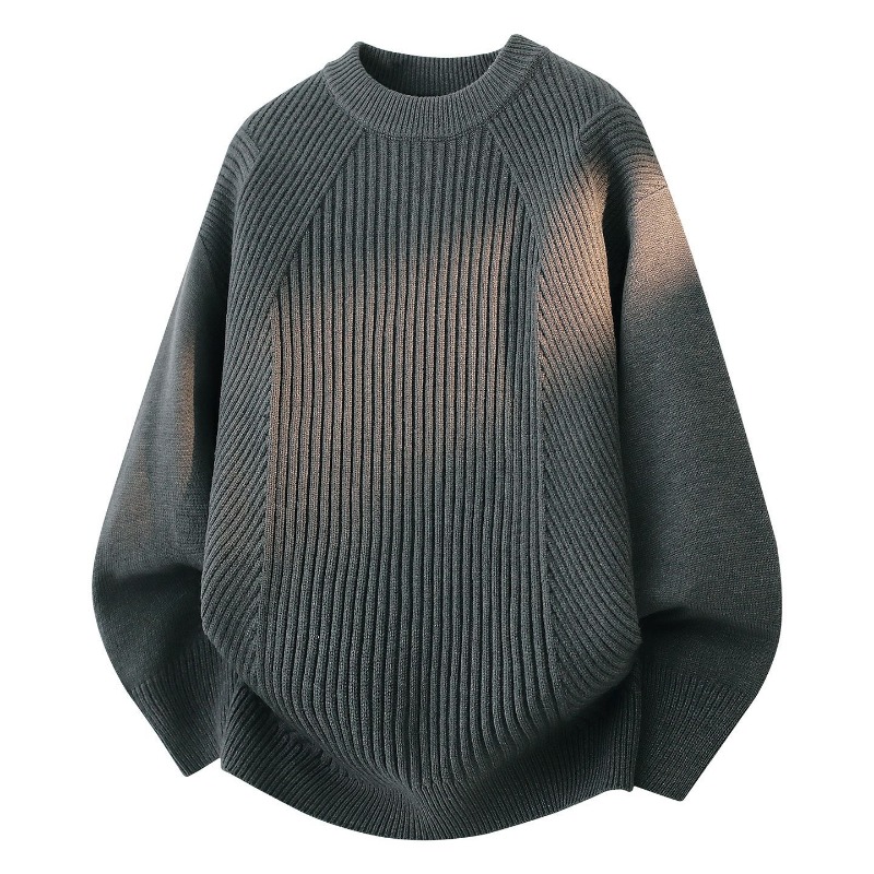 Ribbed Knit Sweater - Kadınlar İçin Bisiklet Yaka Çapraz Nervürlü