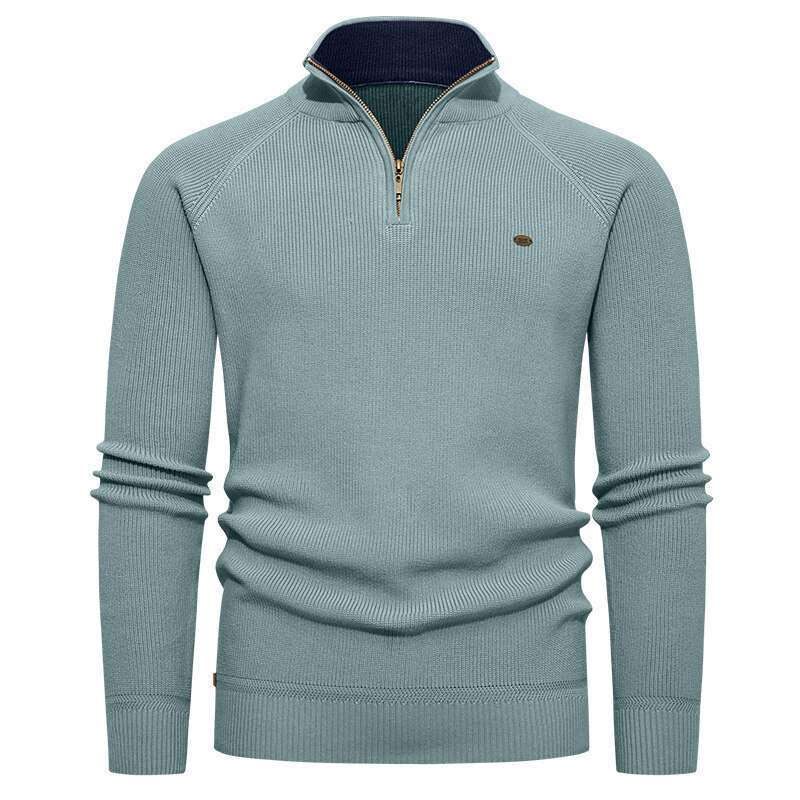 Ribbed Knit Sweater - Erkek Açık Mavi Nervürlü Örme Yarım