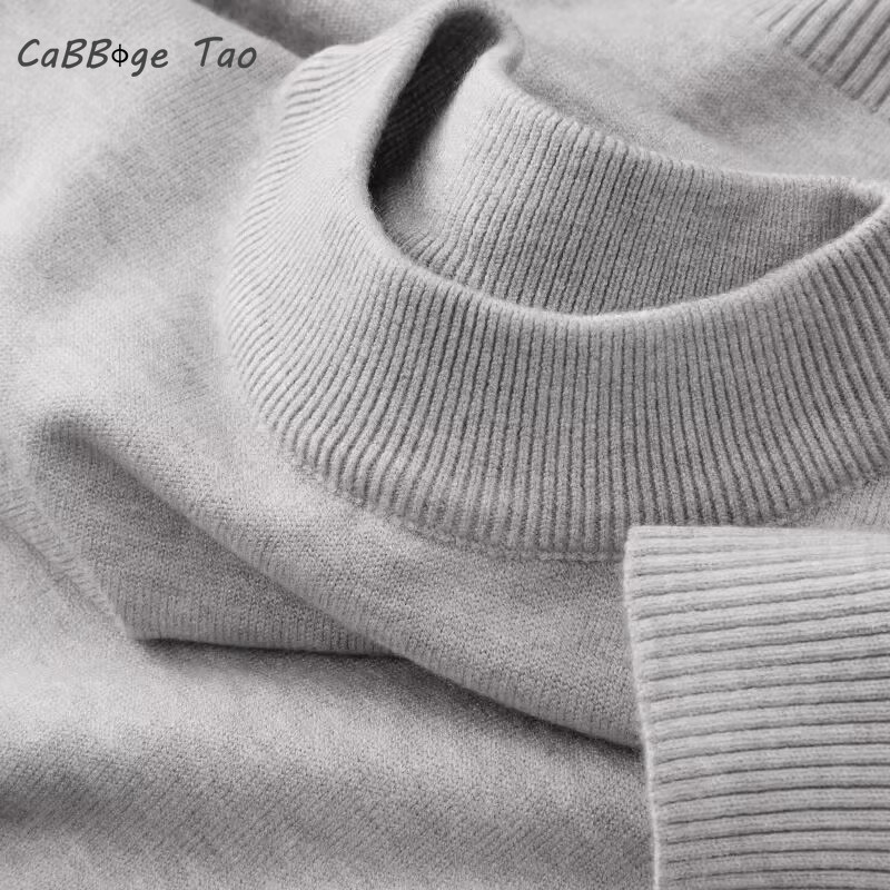 Ribbed Knit Sweater - Sonbahar yeni erkek rahat Mock balıkçı