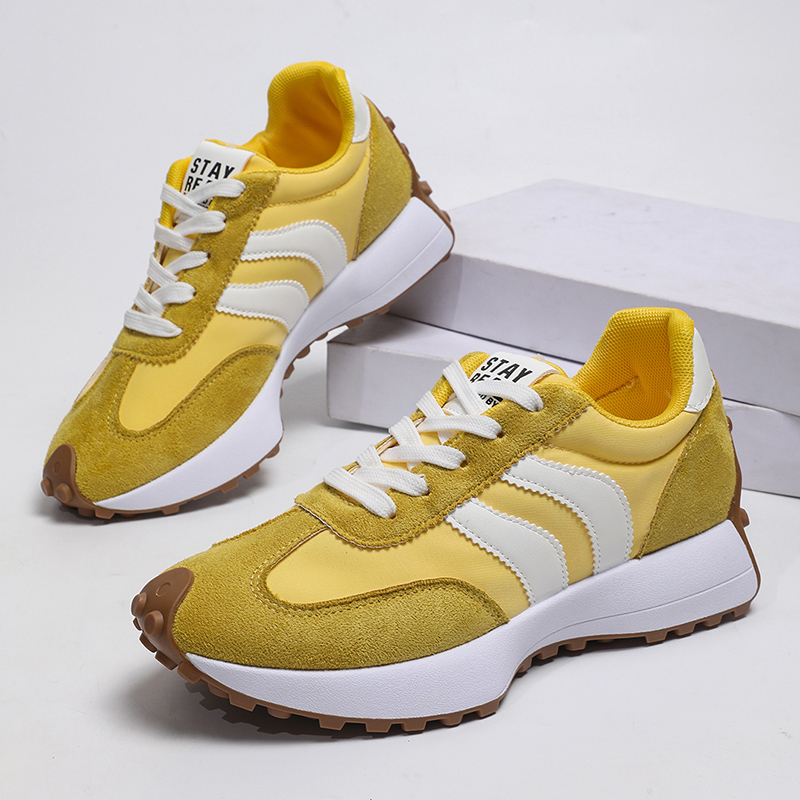 Women'S Yellow Fashion Sneakers - Moda Sarı Çizgili Platform Spor Ayakkabı