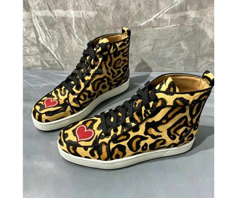 Women'S Yellow Fashion Sneakers - Leopar Baskılı Yüksek Top Spor Ayakkabı
