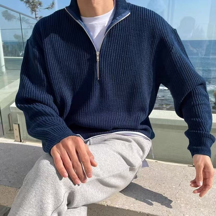 Ribbed Knit Sweater - Sonbahar ve Kış Erkek Örgü Ceket