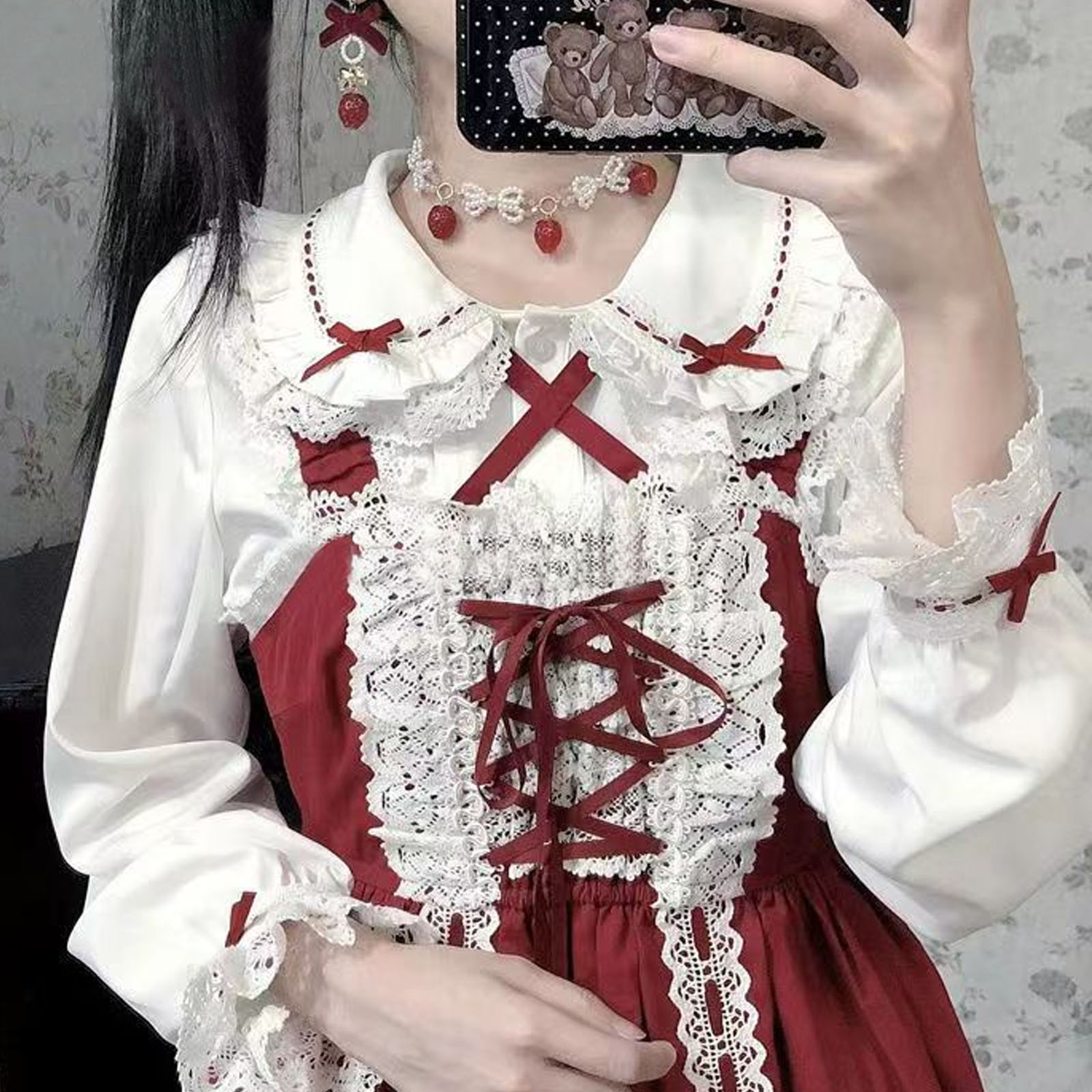 Xl Women'S Fashion - Japon Lolita Tarzı Dantel Ruffles Bluzlar