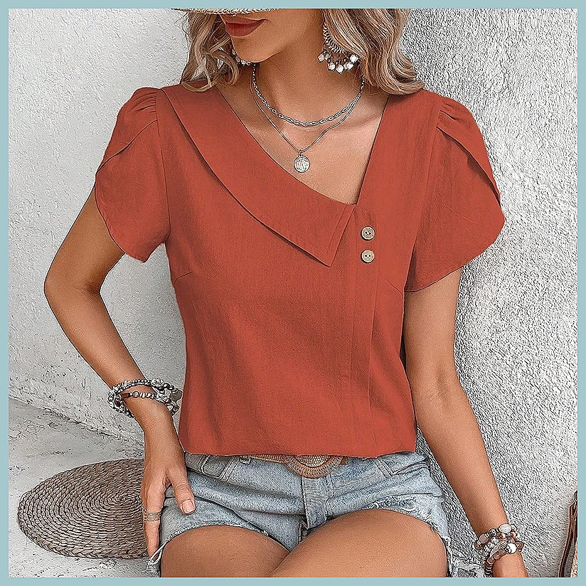 Women'S Fashion Tops - 2024 Yaz Vintage Düz Renk Kadın