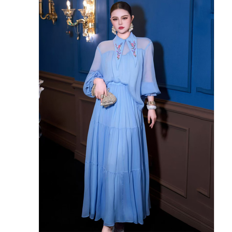Xl Women'S Fashion - Bahar Lüks Yeni Yaka Boncuklu İşlemeli