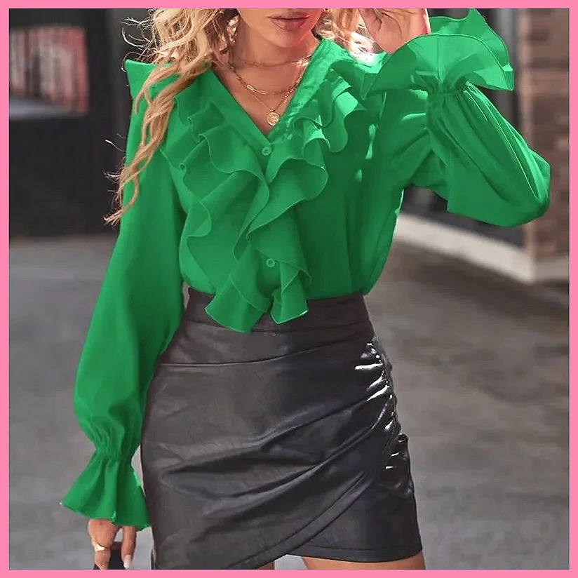 2025 Moda V Yaka Fırfırlı Geni - Women'S Fashion Tops incelemesi ve fiyatı