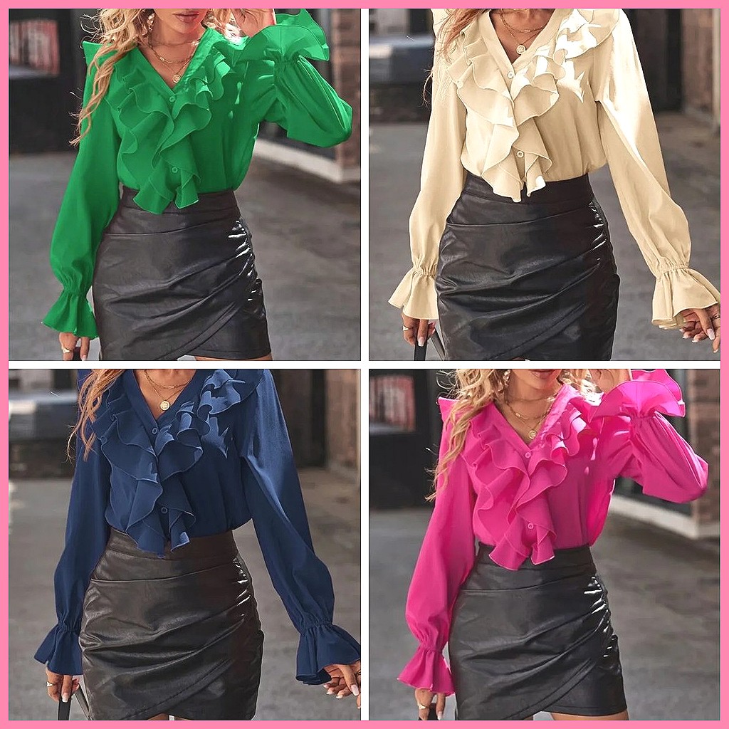 2025 Moda V Yaka Fırfırlı Geni - Women'S Fashion Tops incelemesi ve fiyatı