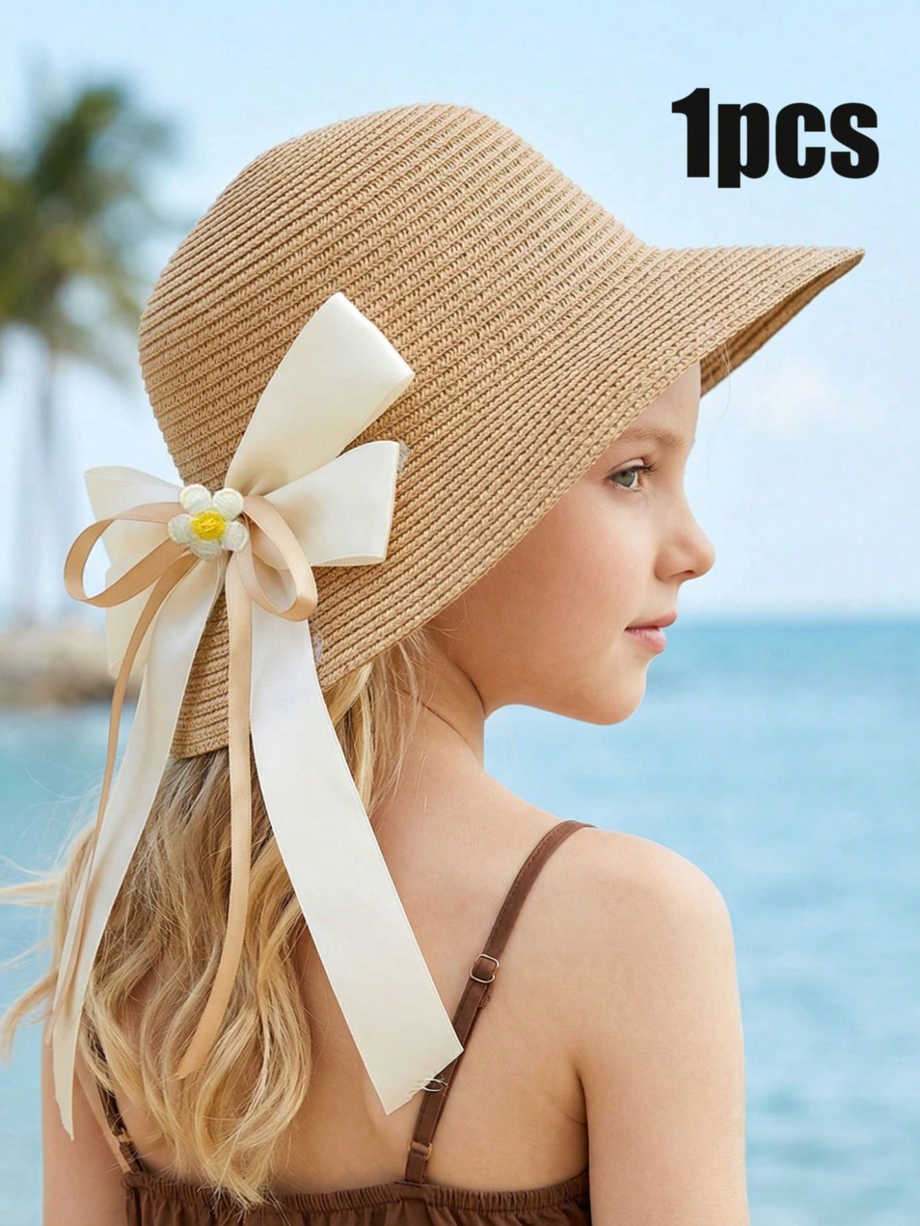1 adet 3-8Y kızlar kahve yay h - Straw Hat Summer incelemesi ve fiyatı