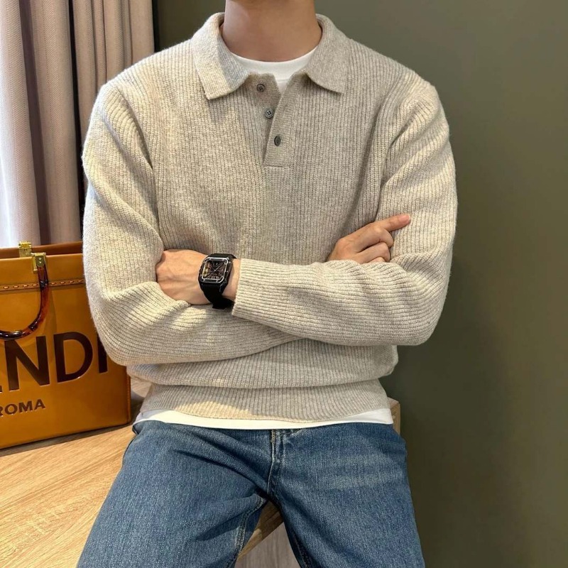 Erkekler Yaka Detaylı Tek Düğm - Ribbed Knit Sweater incelemesi ve fiyatı